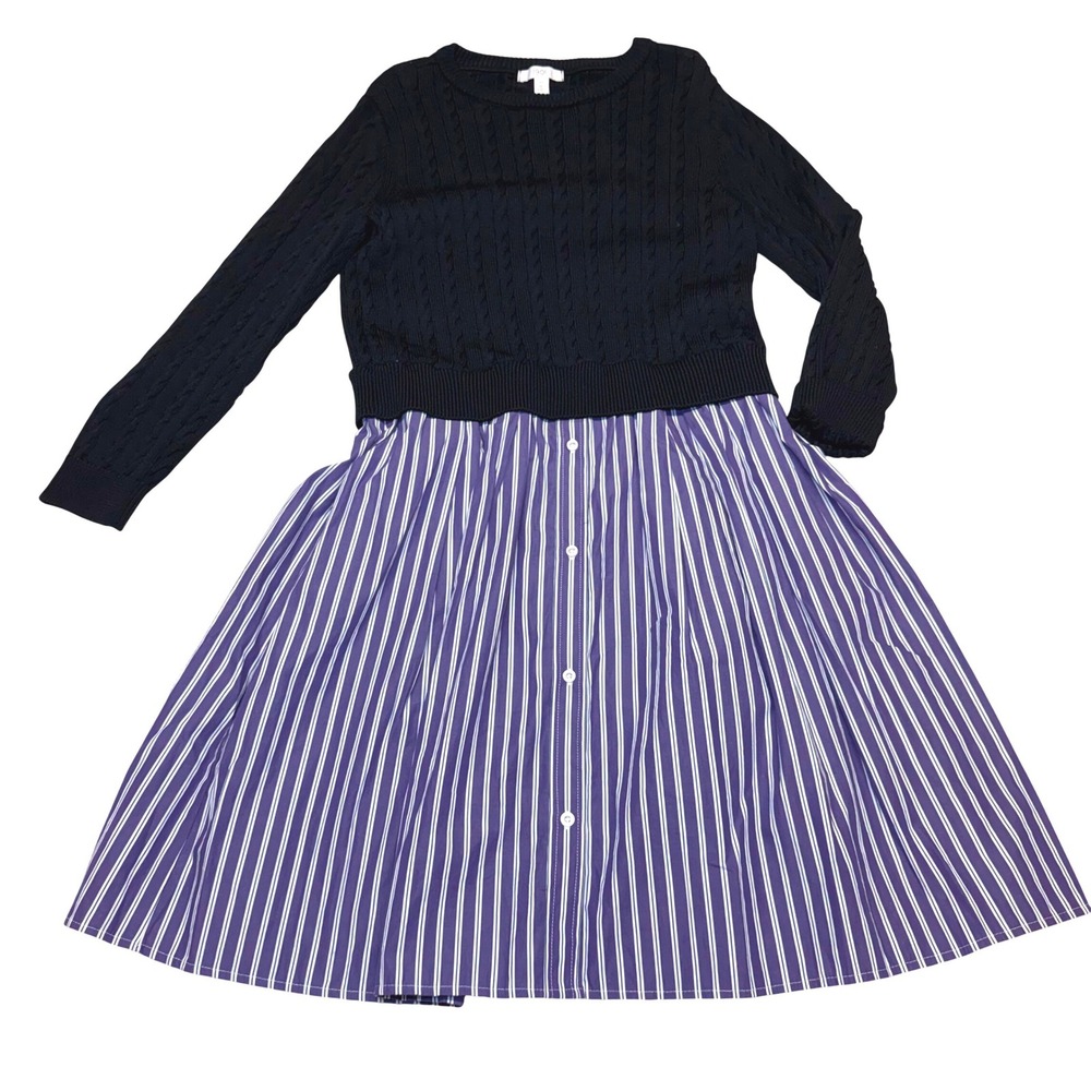 NWOT 1901 Nordstrom Womens Cable Knit Striped Dress Black Blue XS Preppy Classic
